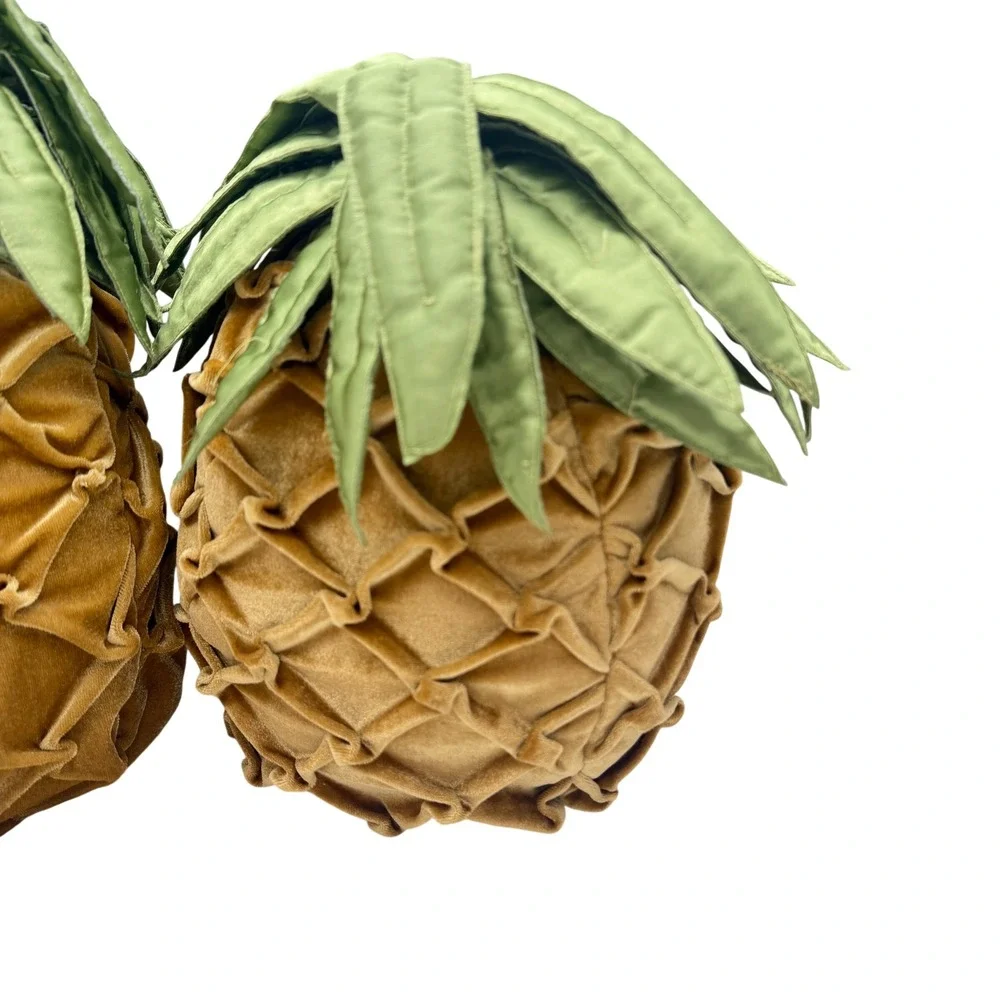 MWW Market Velvet Pineapple Decorative Pillows Gold Green Tropical Decor Set 2